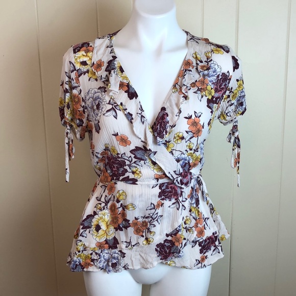 Blue Rain Tops - Blue Rain Fall Floral Boho Faux Wrap Top